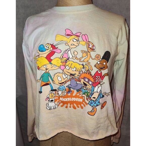 Nickelodeon long sleeve cropped t shirt. Tie dye. RUG RATS, HEY ARNOLD, REN & ST - Picture 1 of 14
